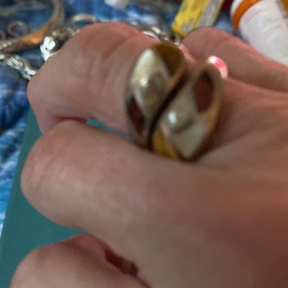 925 Sterling Silver ring in browns& golds Crossover Style inlaid vintage - Picture 6 of 6